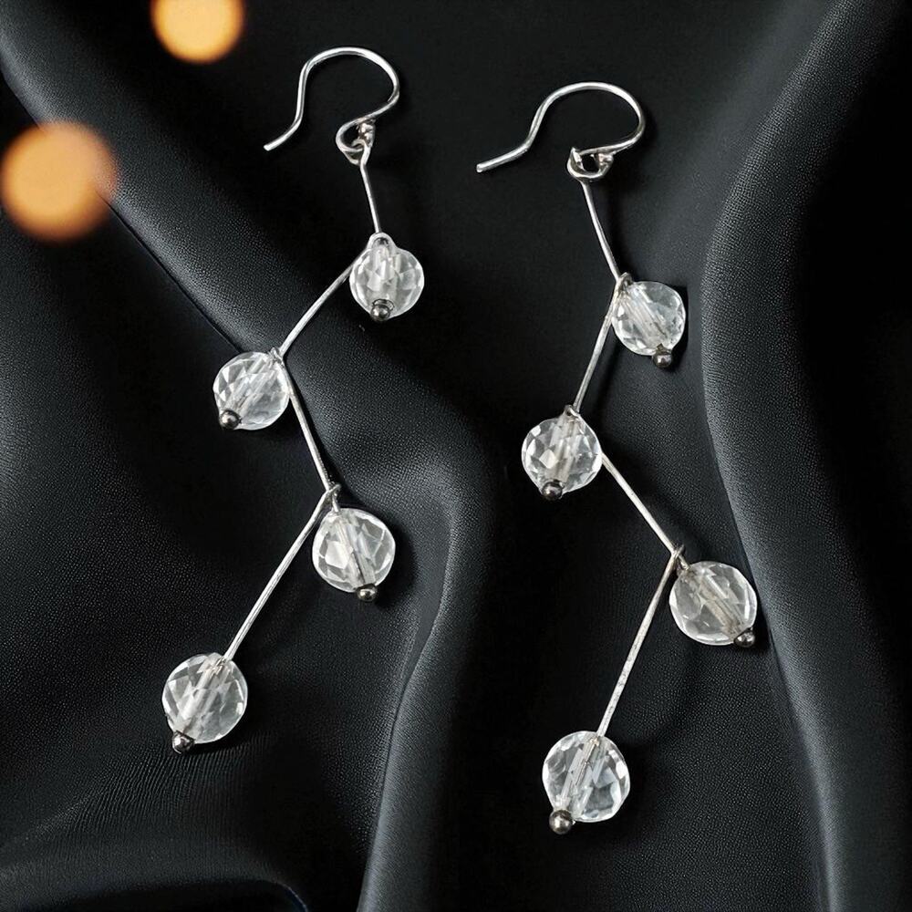Rock Crystal Earrings Sterling Silver 925 Dangle Kinetic Sculptural Minimalist